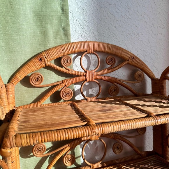 Vintage Rattan Folding Shelf Wall Rack Boho Wicker 3 Tier 22" - Picture 8 of 13